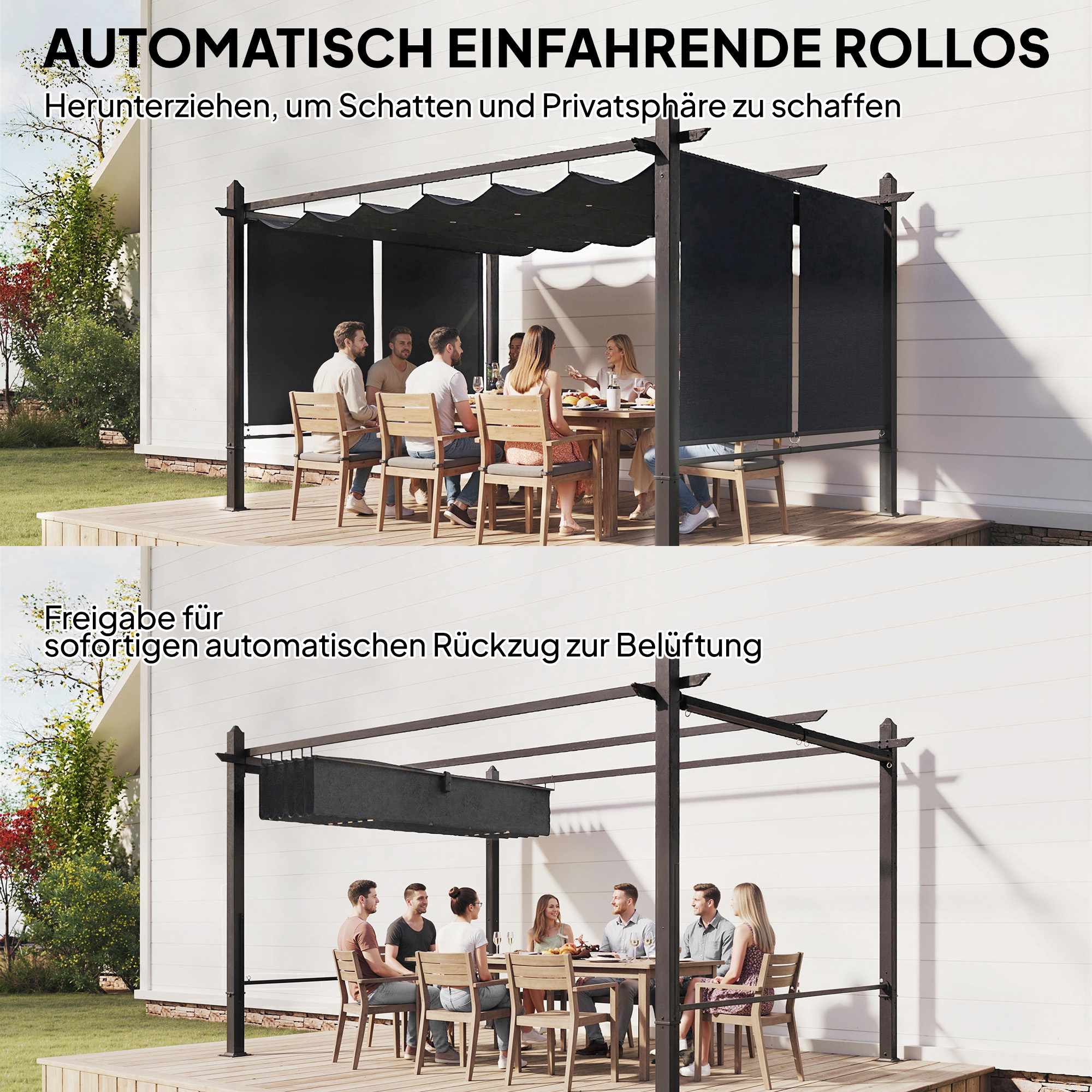 Pergola 3x4m med utdragbart tak och UV50+ aluminiumram