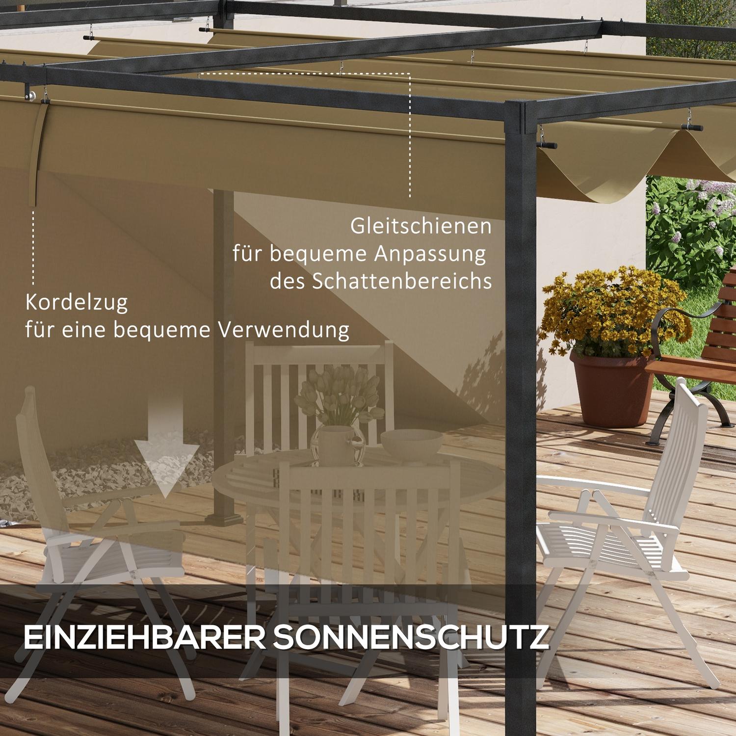Pergola 4x3m Stål, Justerbart tak, Solskydd Khaki
