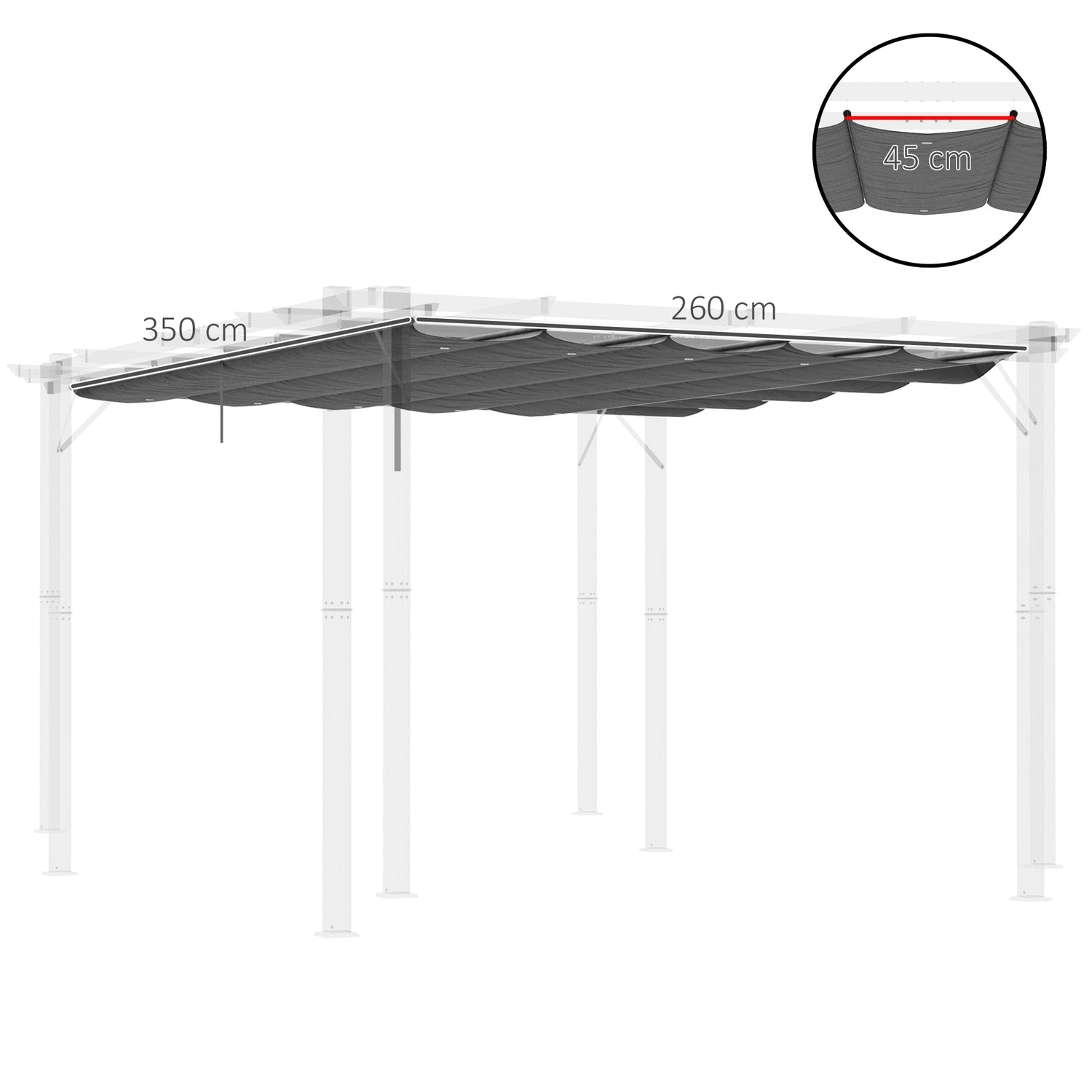 Pergola Ersättningstak 3,5x2,5m, mörkgrå, med dränering