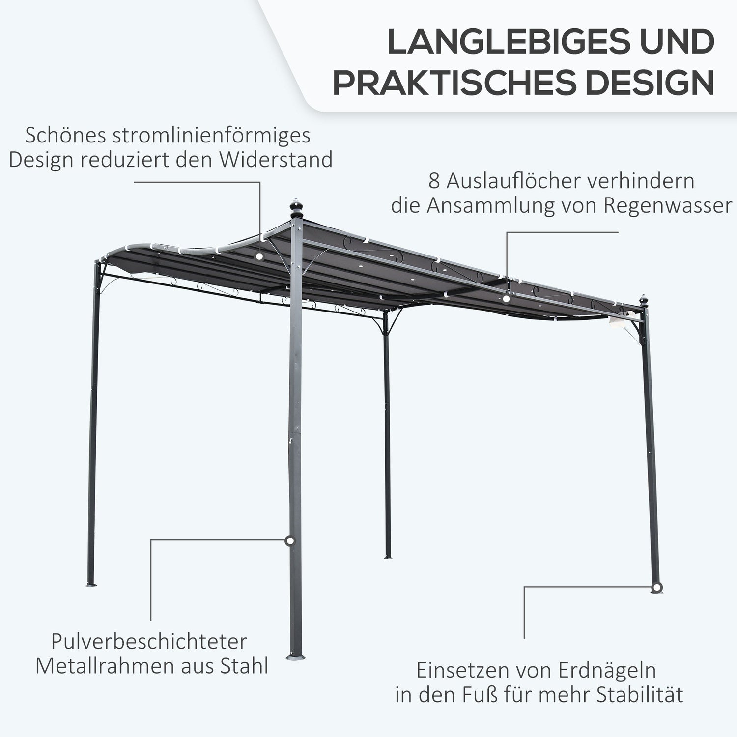 Metal Garden Gazebo-tält – Grå, 297 x 297 cm