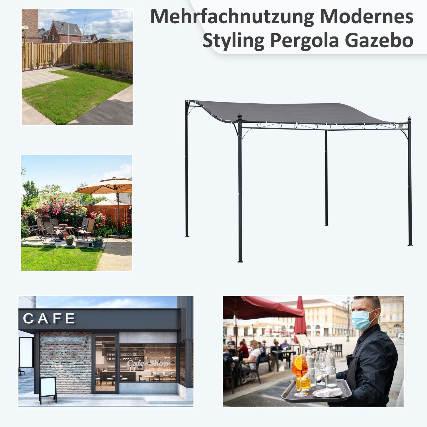 Metal Garden Gazebo-tält – Grå, 297 x 297 cm