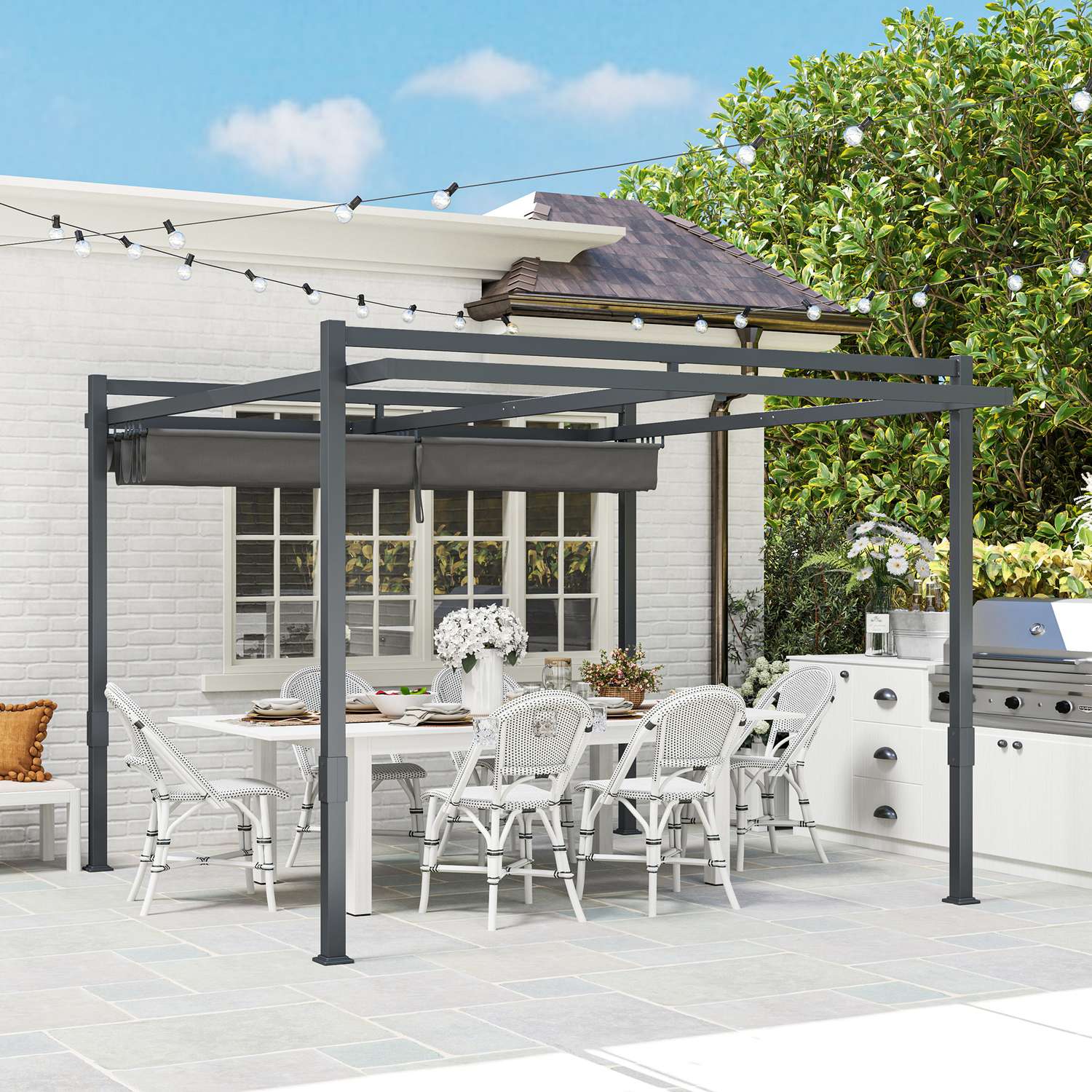 Fristående aluminiumpergola 3,5x3m – Justerbart tak, vintertät