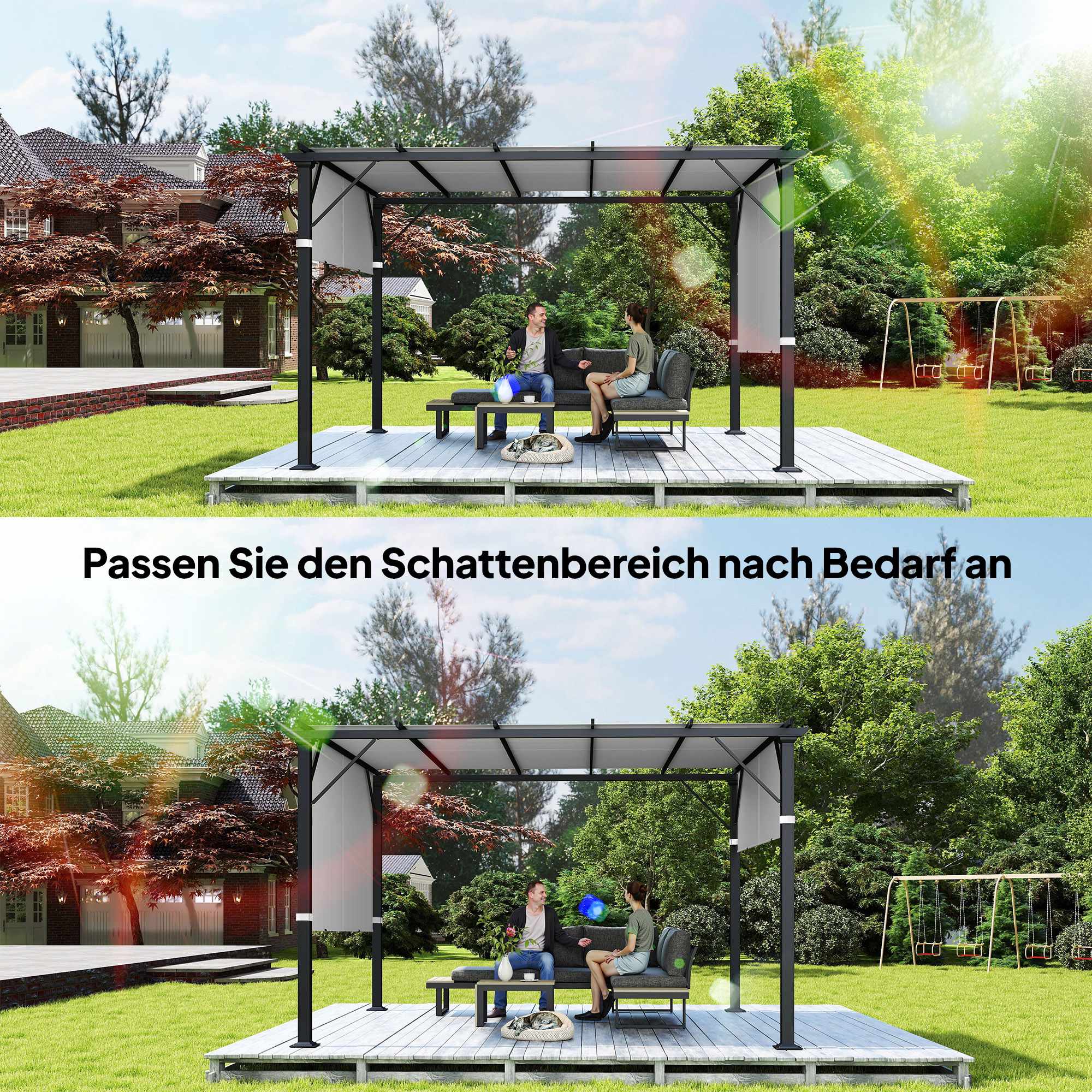 Pergola-ersättningstak, UV-skydd, 3x3m, ljusgrå