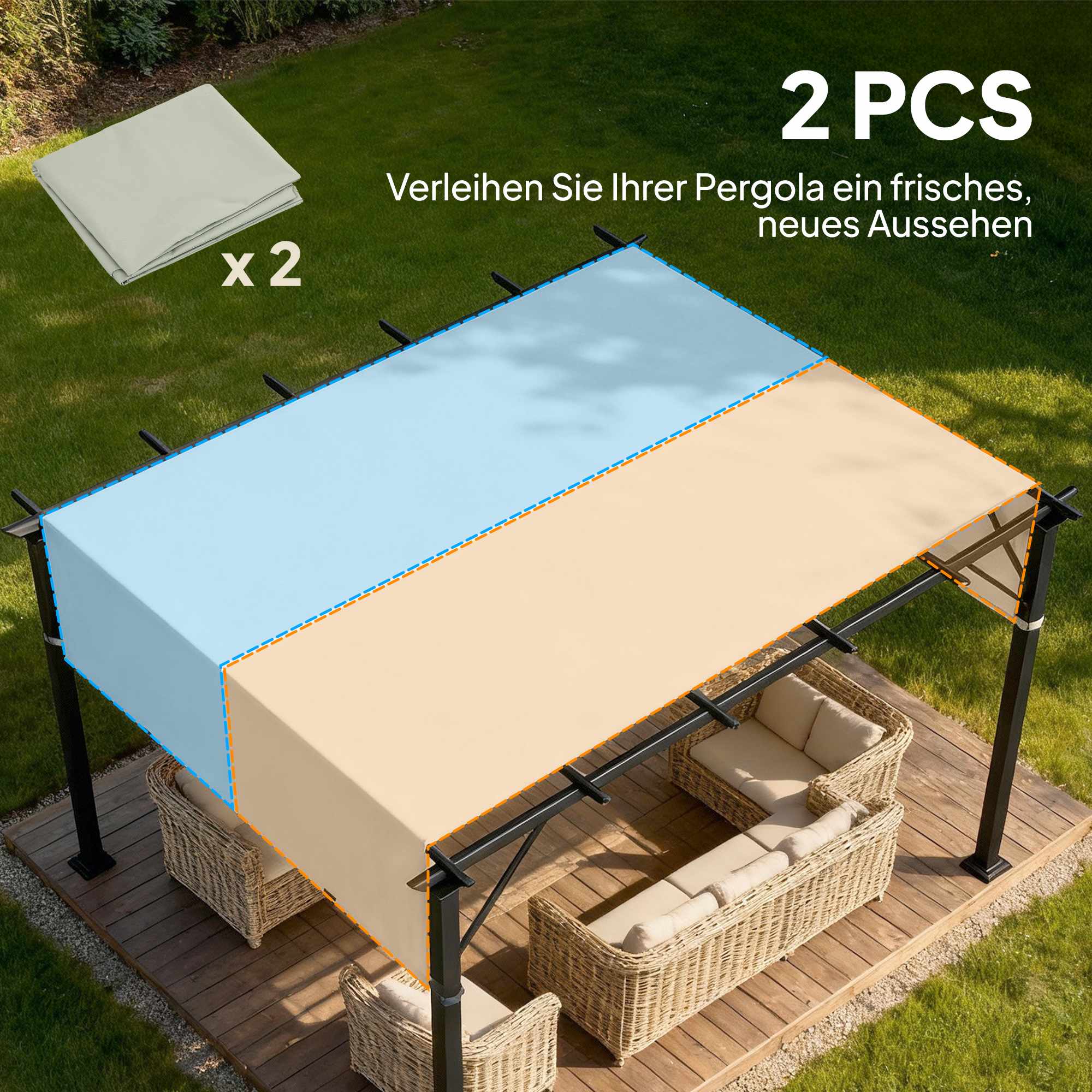 Pergola-ersättningstak, UV-skydd, 3x3m, ljusgrå