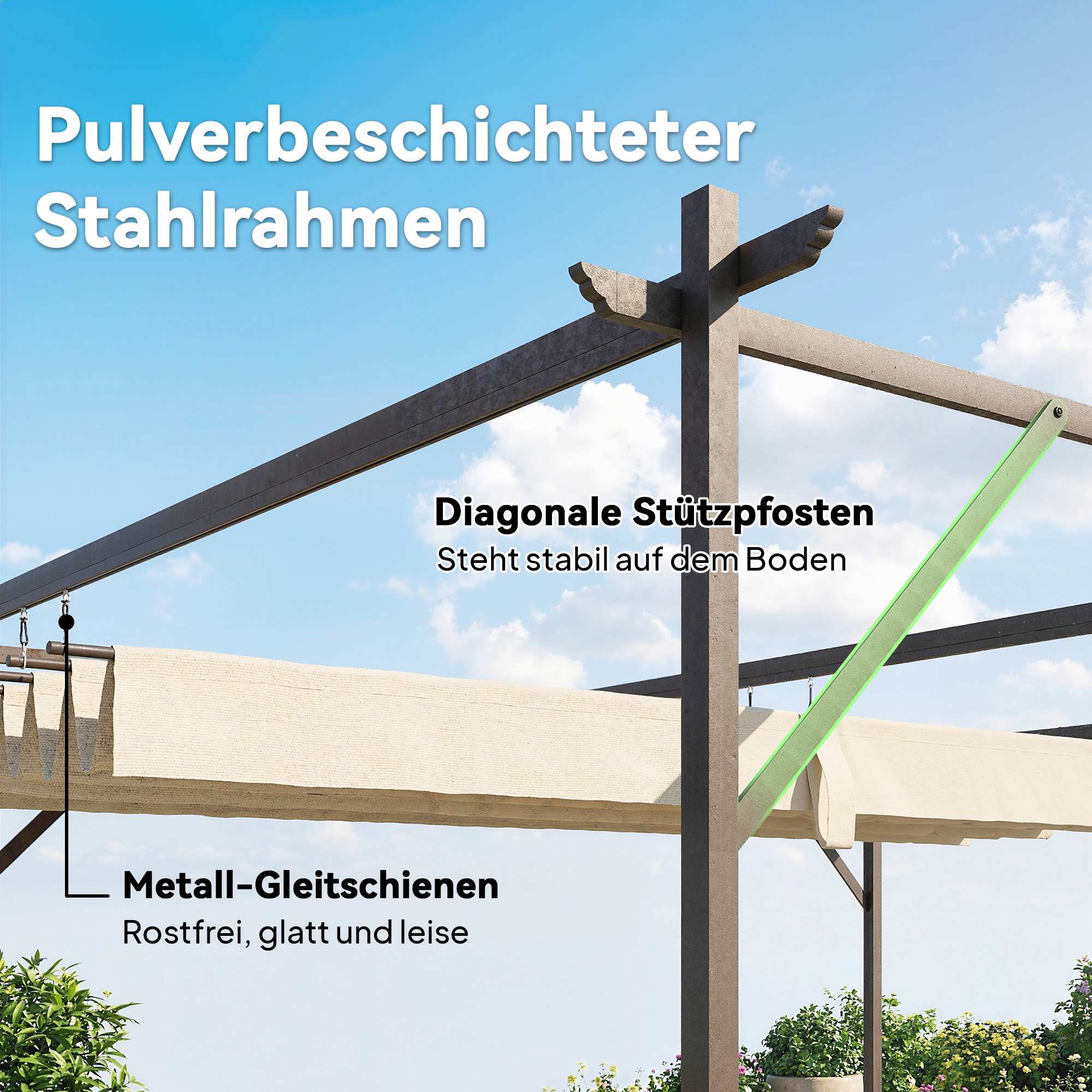 Pergola med justerbart tak, 4x3m, väggmonterad, UV30+ skydd