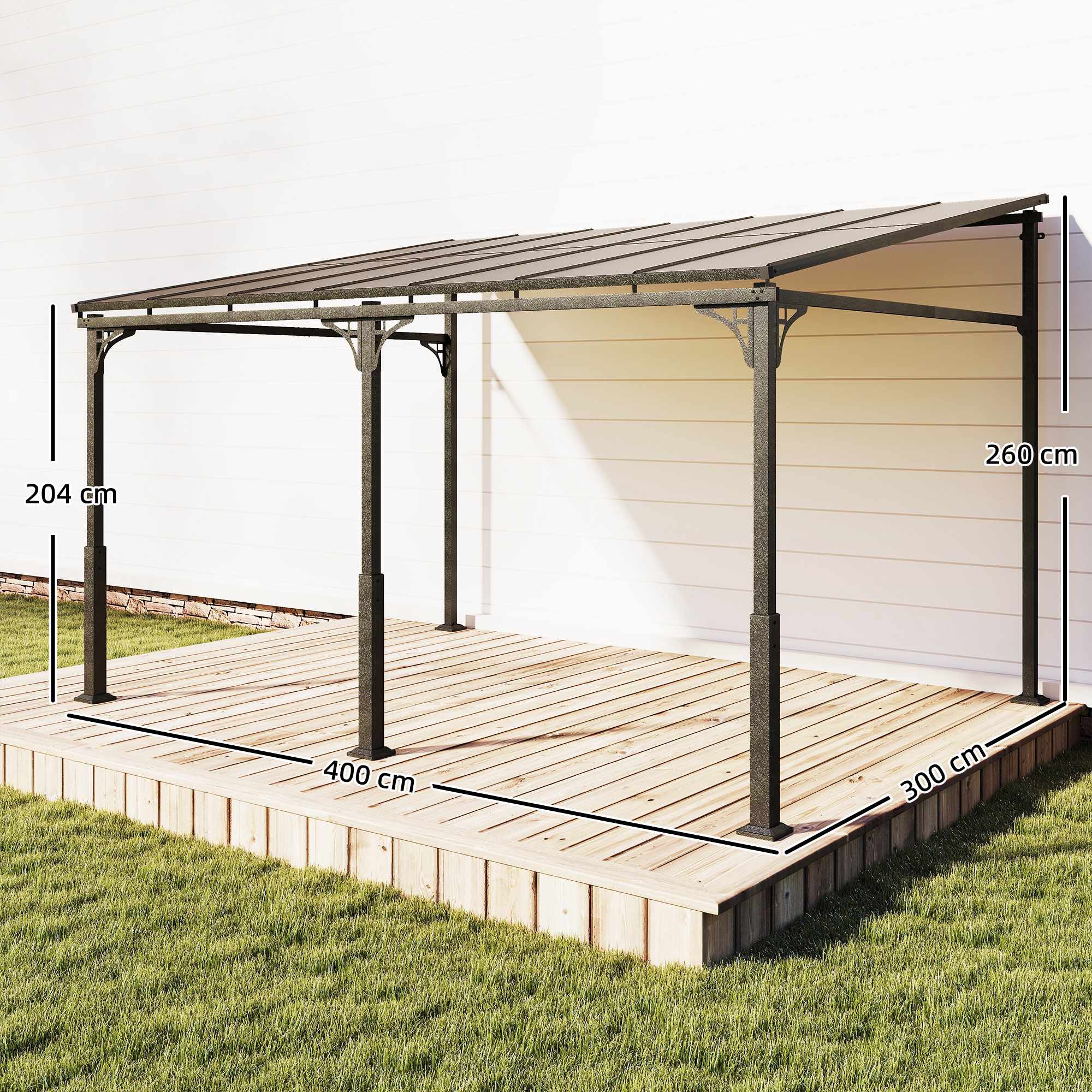 Pergola med polykarbonattak, metallram, 400x300 cm