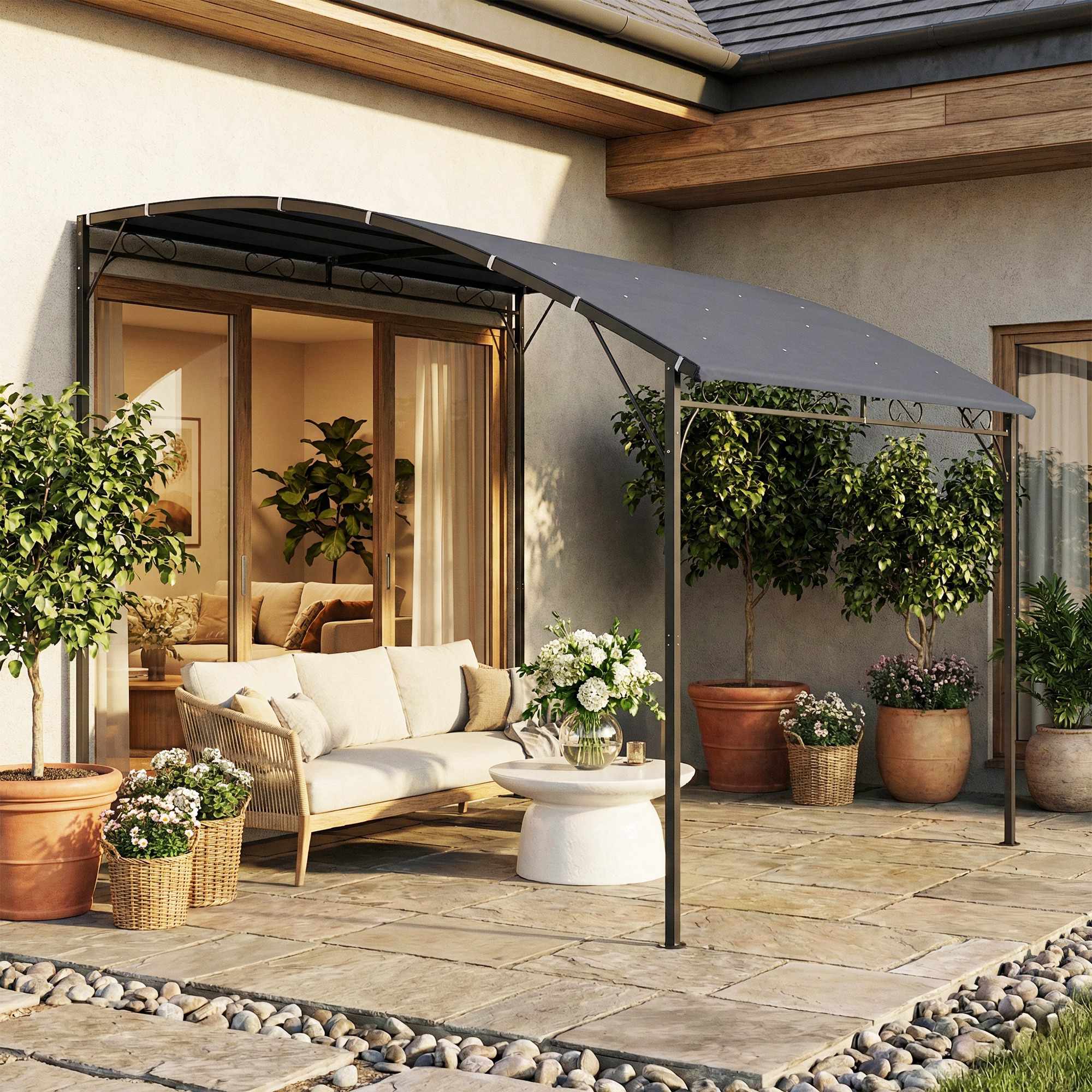 Pergola med vattentät tak, metallram, 384x286 cm
