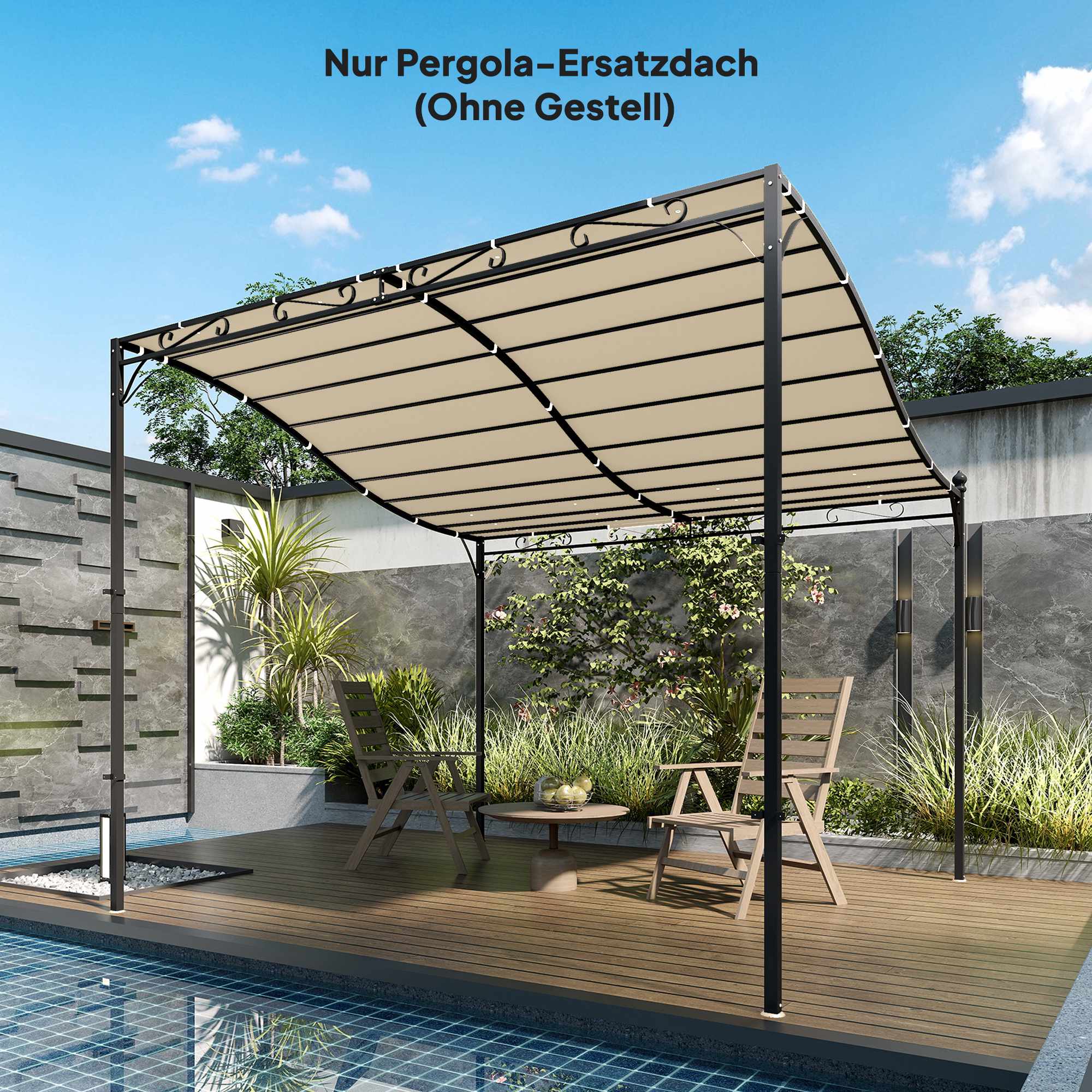 Pergola-reservtak, 3x3m, vattenavvisande polyester