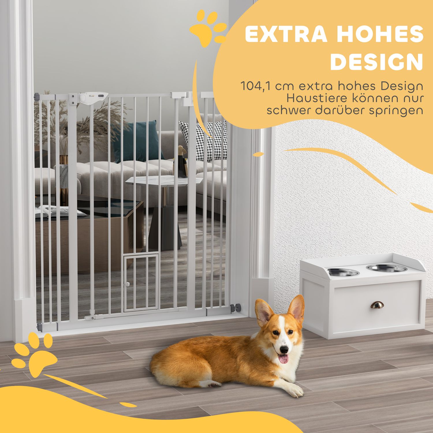 Pet Safety Gate, No-Drill, Auto-Close, 74-101 cm Justerbar