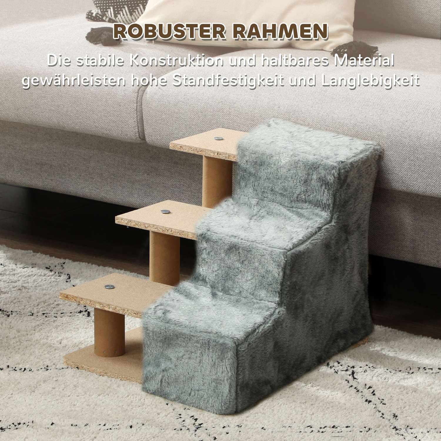 Pet Stairs 3-Step Plush Look, katter och små hundar, 5 kg