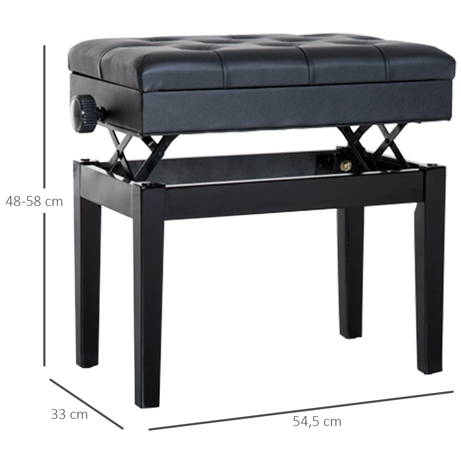 Justerbar pianobänk med förvaringsutrymme, 54,5x33x48-58 cm