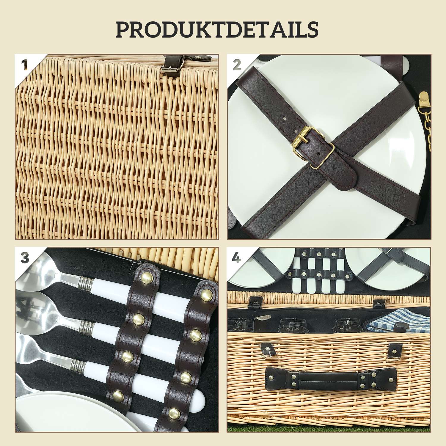 Willow Wood Picknick Korg Set för 4 med kylare och filt