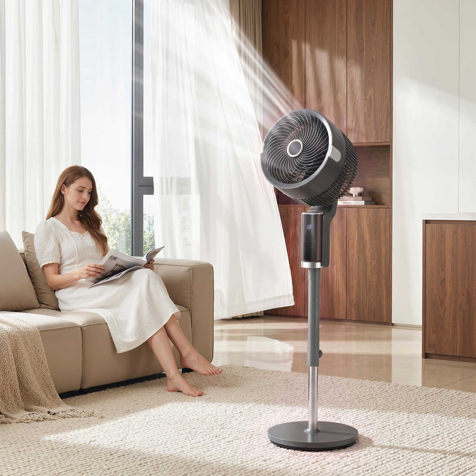 Piedestalfläkt, 8 hastigheter, fjärrkontroll, timer