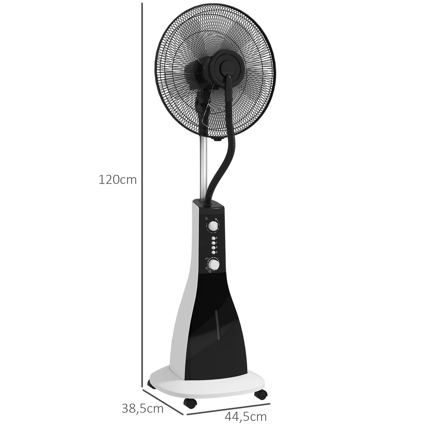 Piedestalfläkt med dimma, 3 lägen, 3L tank, timer, svart