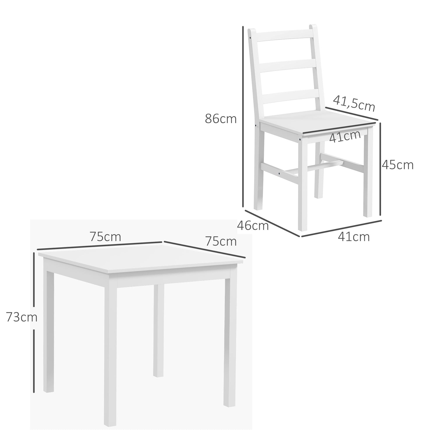 Pine Wood Matbordsset för 2 – vit finish