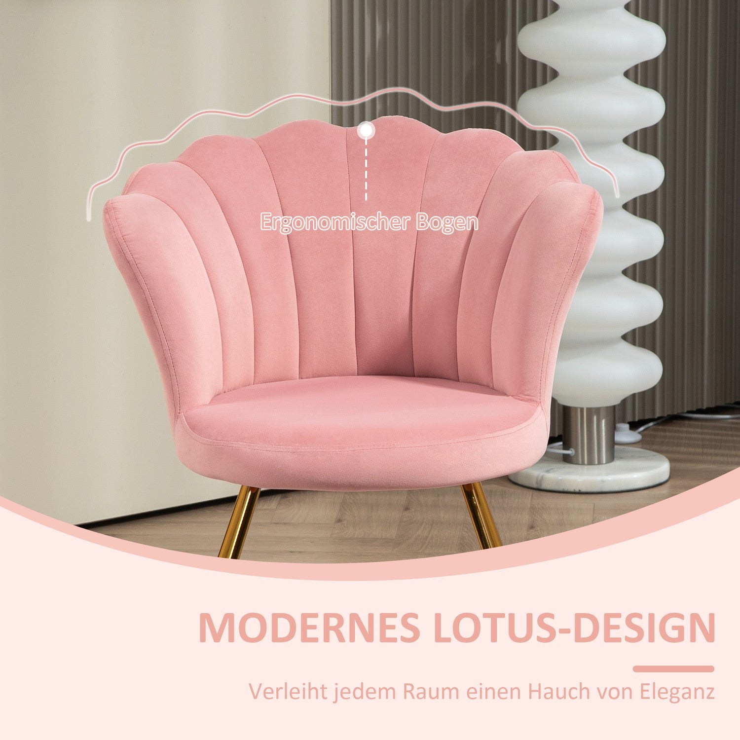 Pink Velvet Lounge Chair – Armstöd, metallben, stoppade