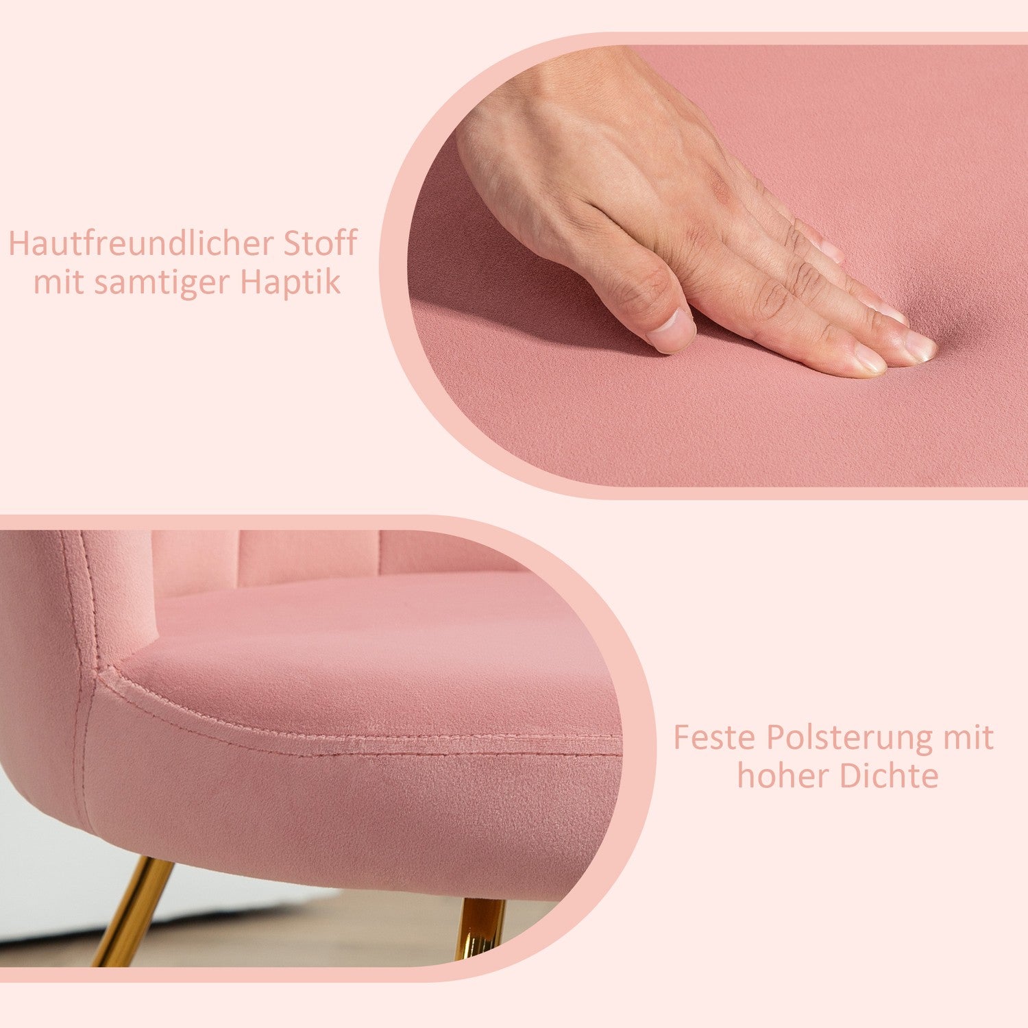 Pink Velvet Lounge Chair – Armstöd, metallben, stoppade