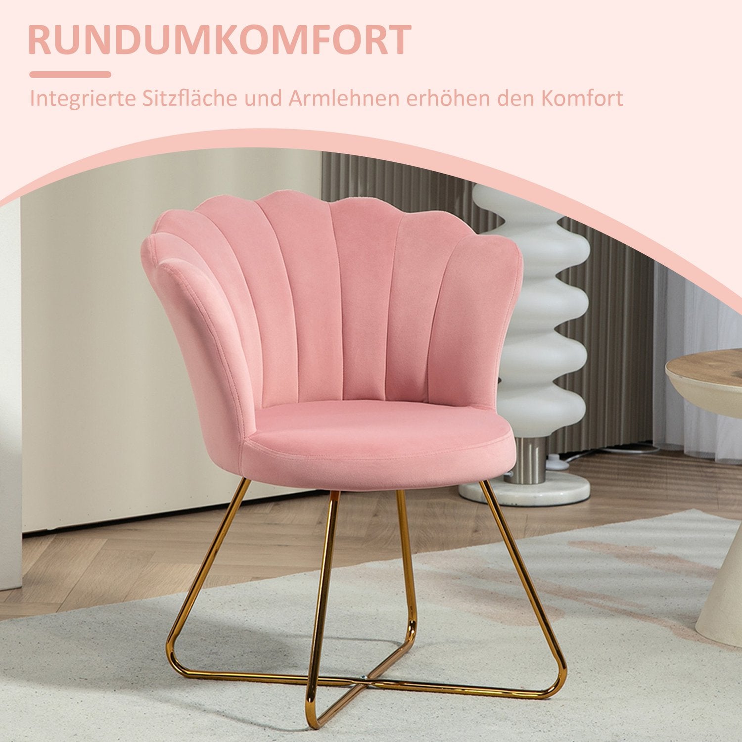 Pink Velvet Lounge Chair – Armstöd, metallben, stoppade