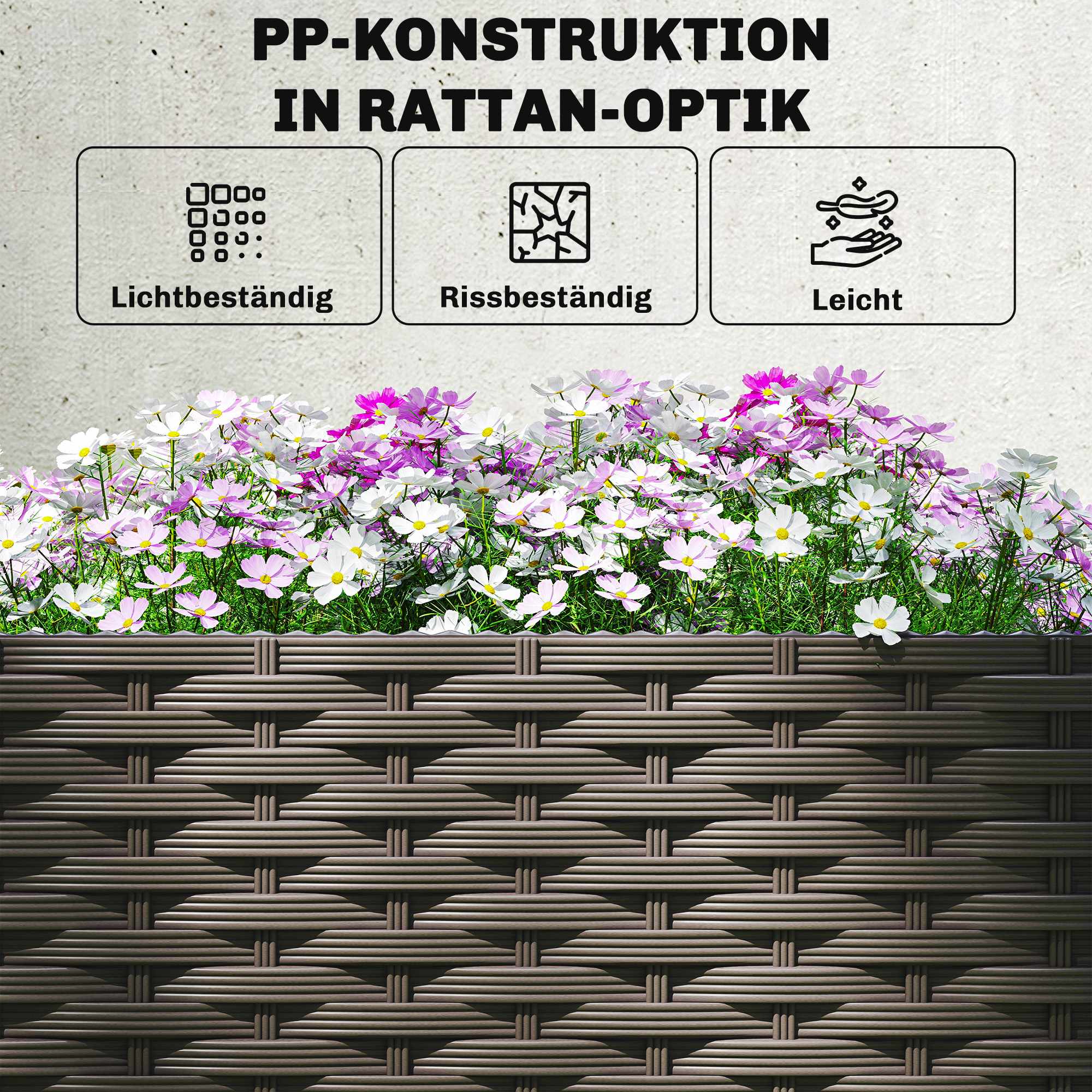 Planteringslåda med spaljé, timer, dränering, 80x40x136 cm