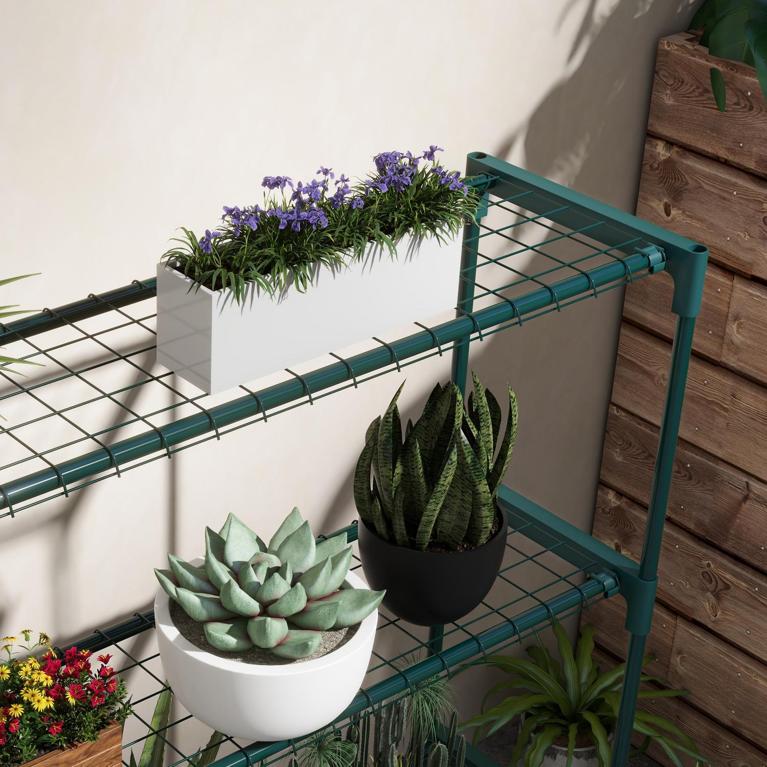 Planthylla – Blomstativ i 4 våningar i stål, mörkgrön