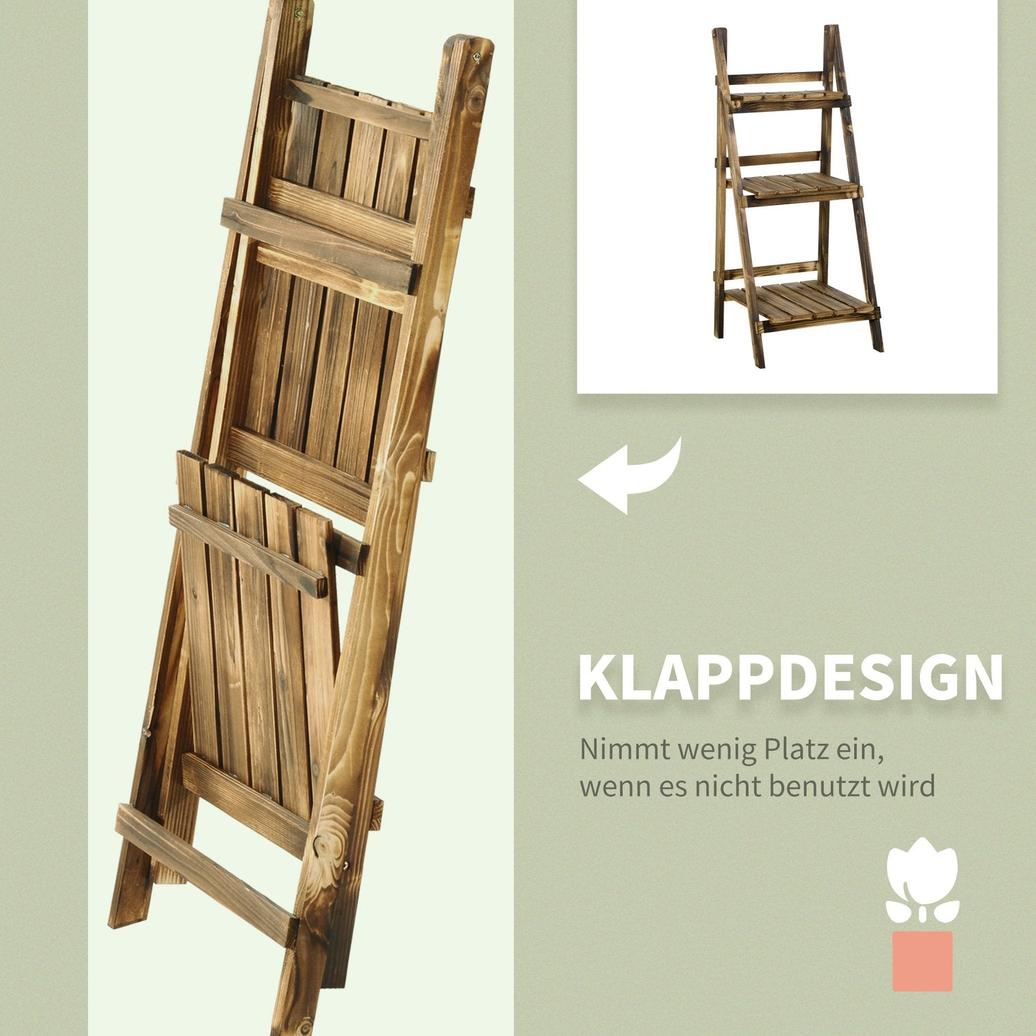 Planthylla i 3-vånings granträ, mörkbrun – 40 x 37 x 93 cm