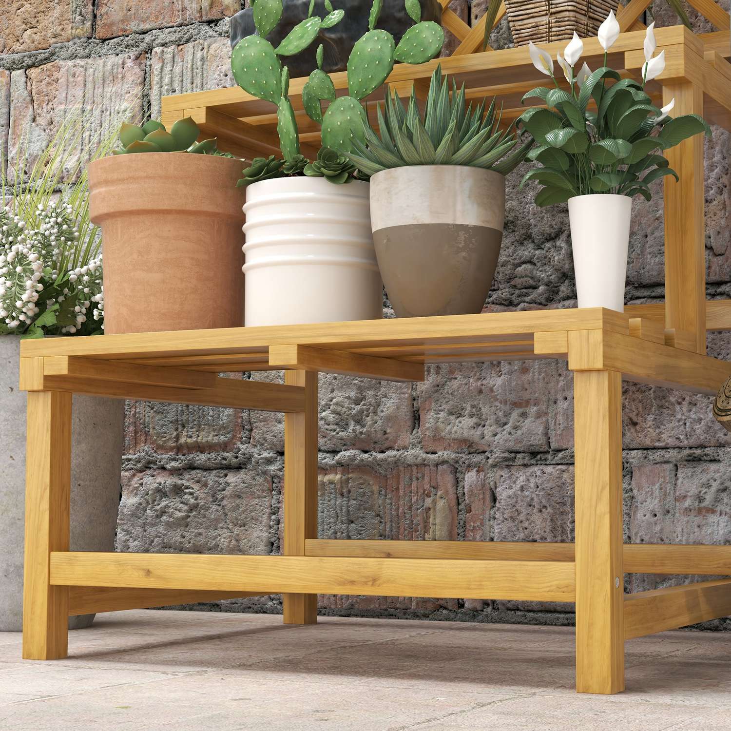Plantställ i två plan, spaljédesign för trädgård, 60x50x166 cm