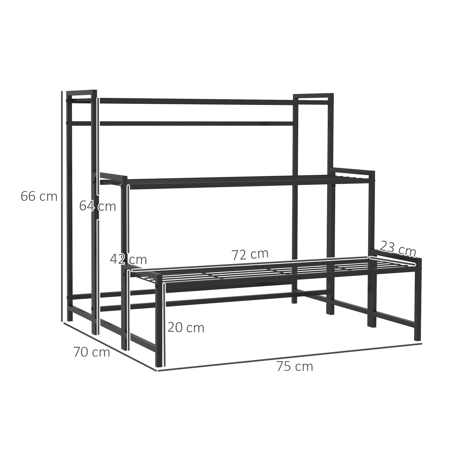 Plantställning i metall – 3-vånings blomsterhylla inomhus/utomhus, 66 cm