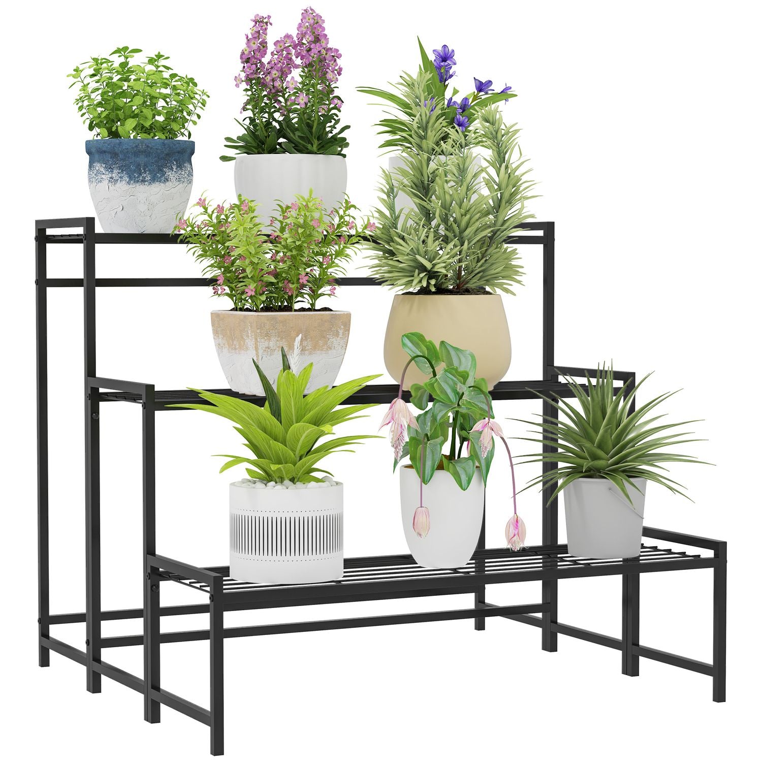 Plantställning i metall – 3-vånings blomsterhylla inomhus/utomhus, 66 cm