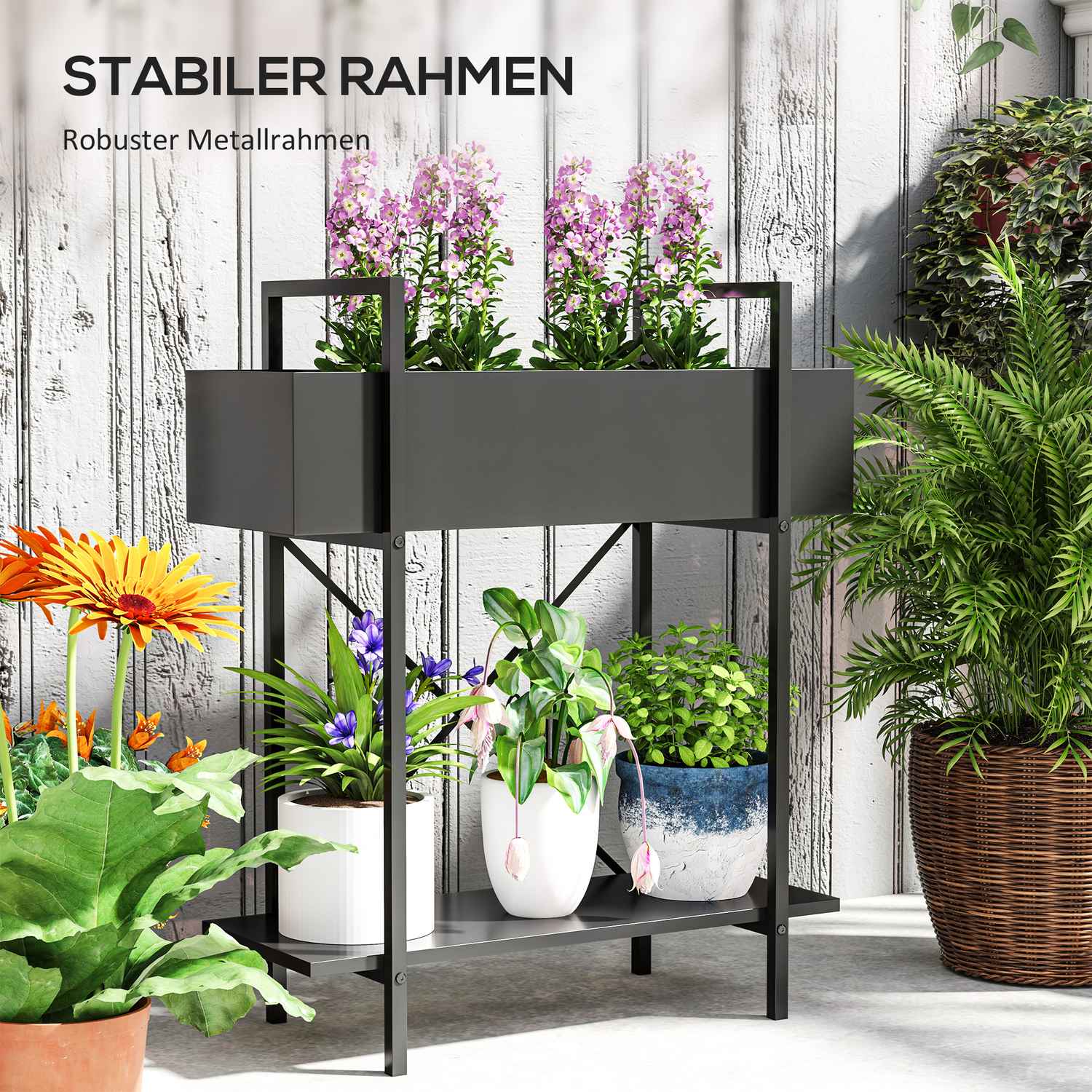 Plantställning i två plan i metall – inomhus/utomhus 70 cm hög