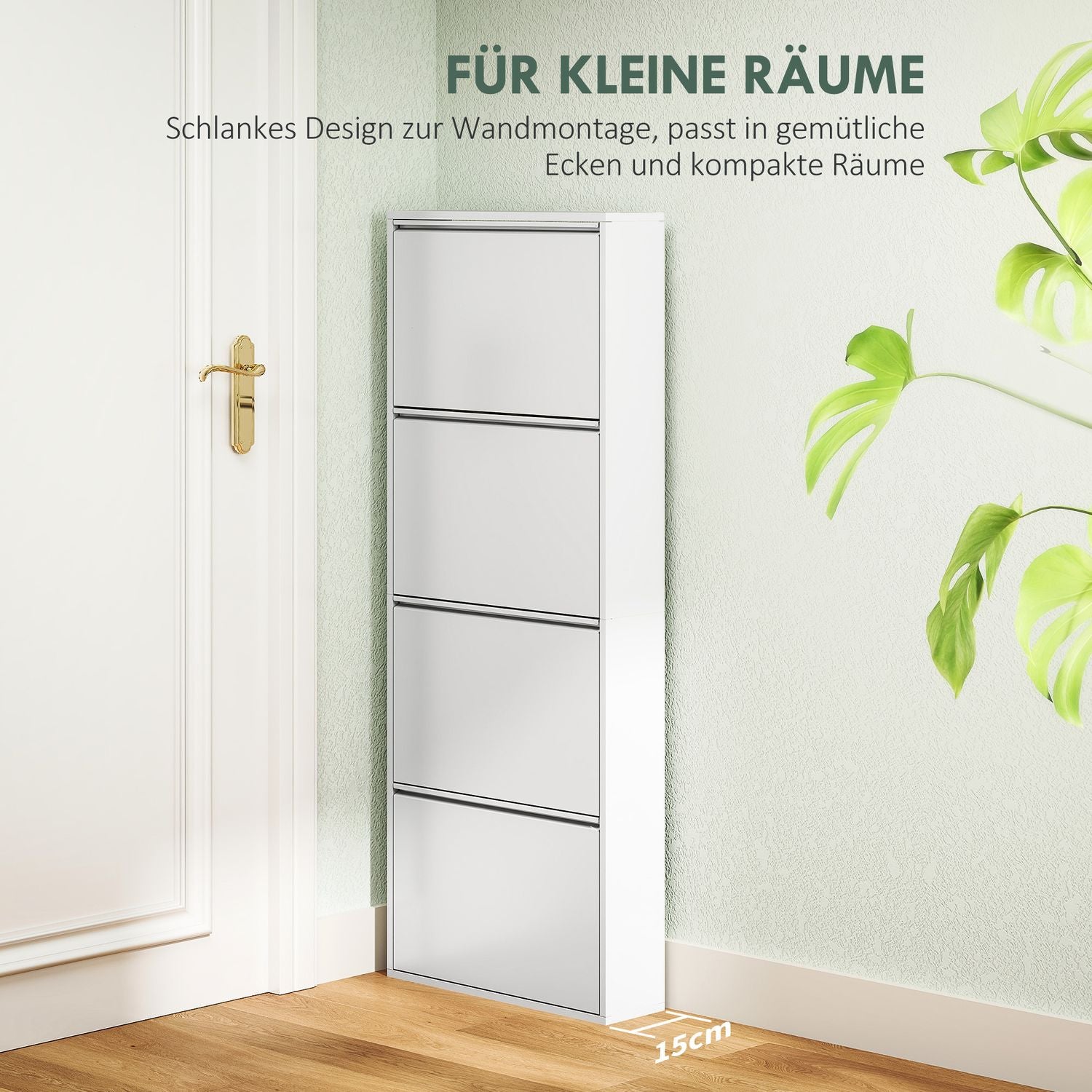 Platssparande skoskåp i metall med 4 klaffar, vit