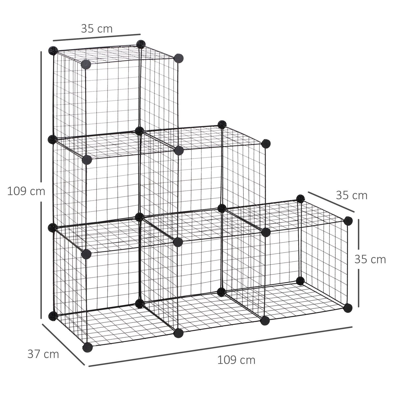 Modulär trådförvaringshylla – 6 kuber, svart, 109 x 37 x 109 cm