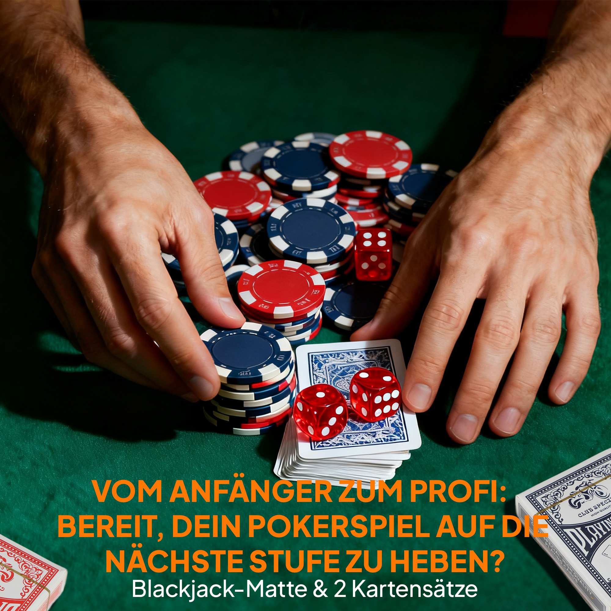 Pokerchipset med fodral, tärningar, dealerknapp, 2 kortlekar