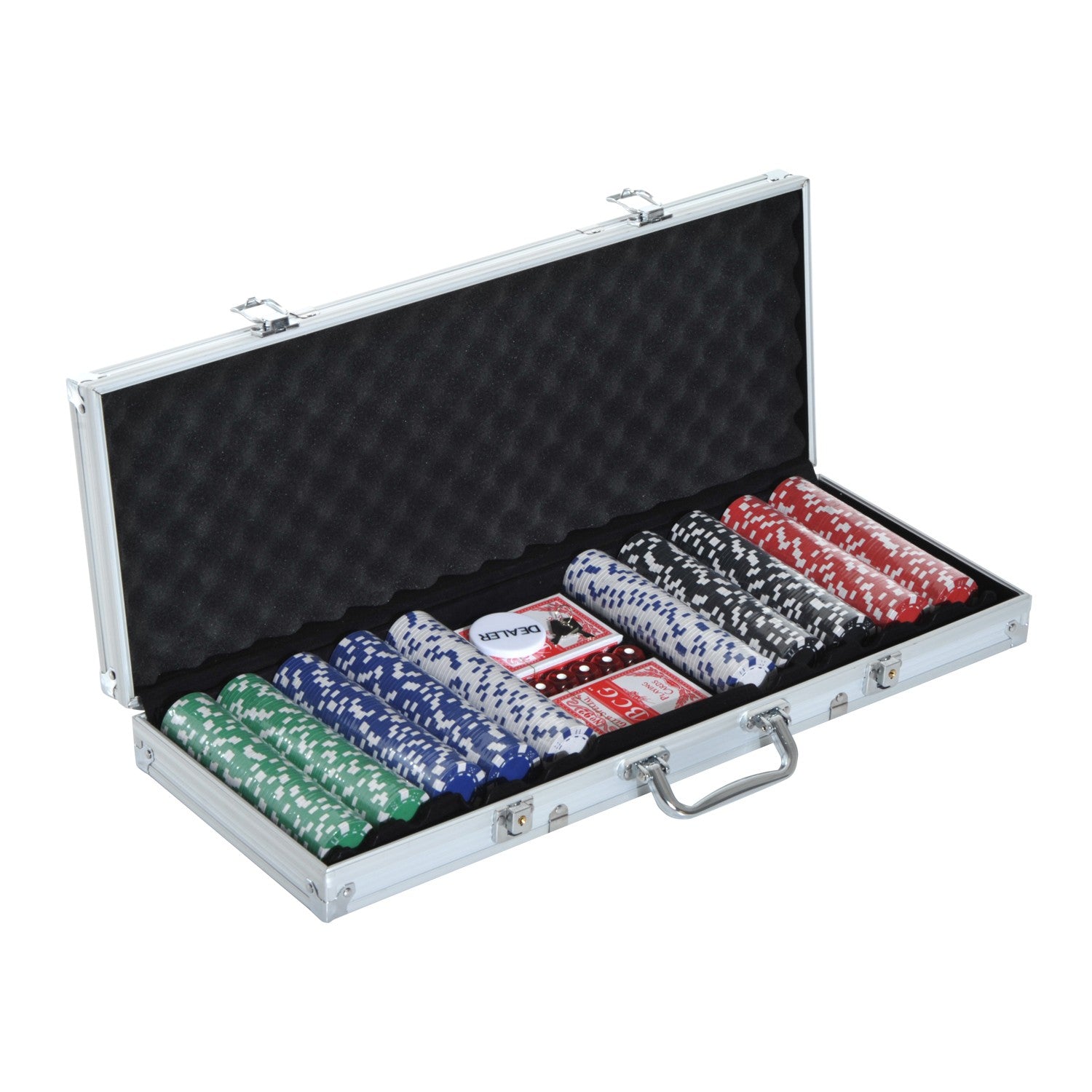 500-delars pokerset med aluminiumfodral och tärningar