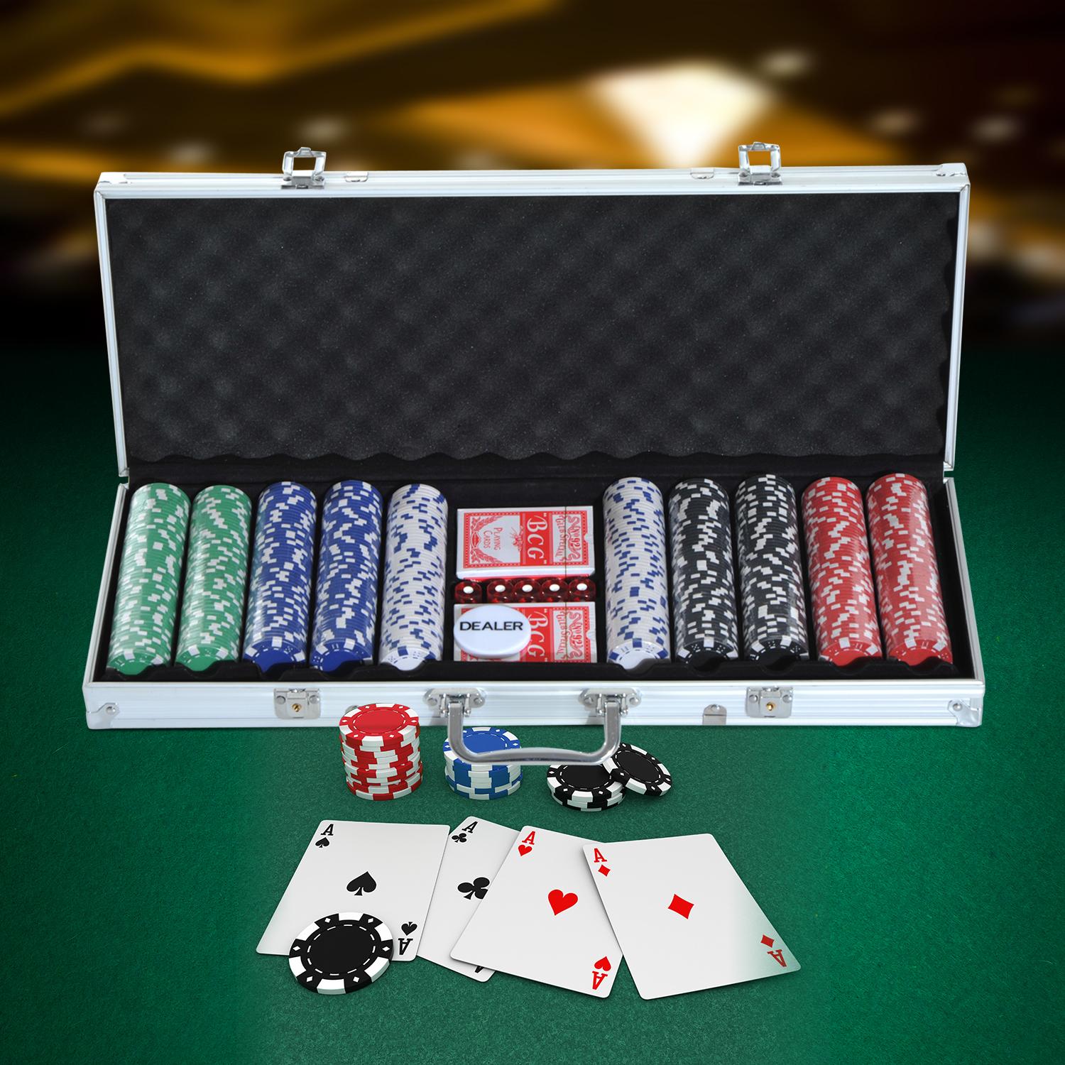 500-delars pokerset med aluminiumfodral och tärningar