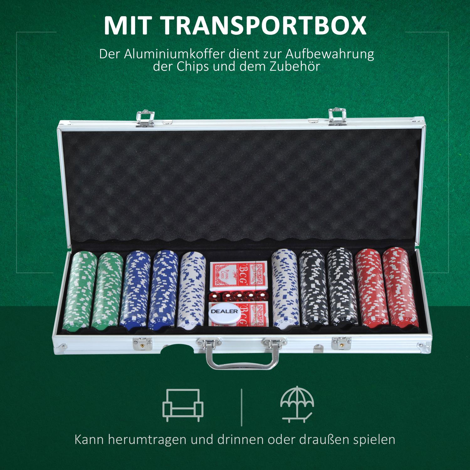 500-delars pokerset med aluminiumfodral och tärningar