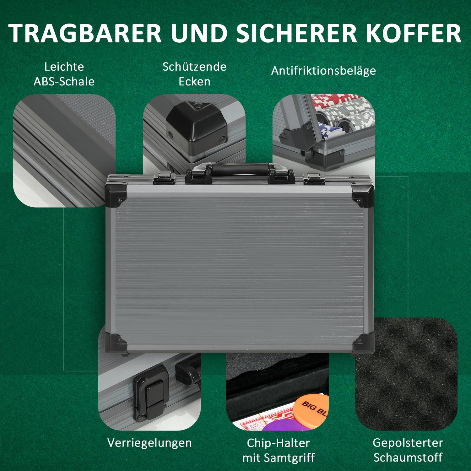 Pokerset med 400 marker, lekmatta och aluminiumfodral