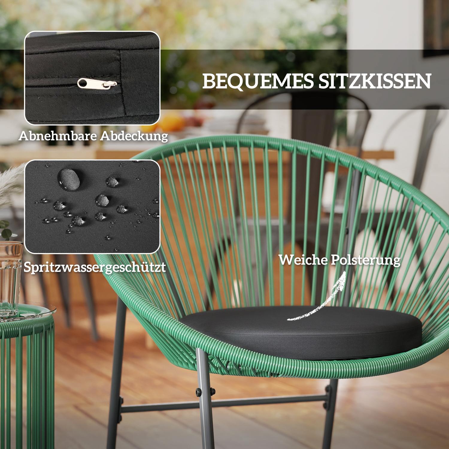 Polyrattan 3-delad Outdoor Lounge Set, gröna kuddar