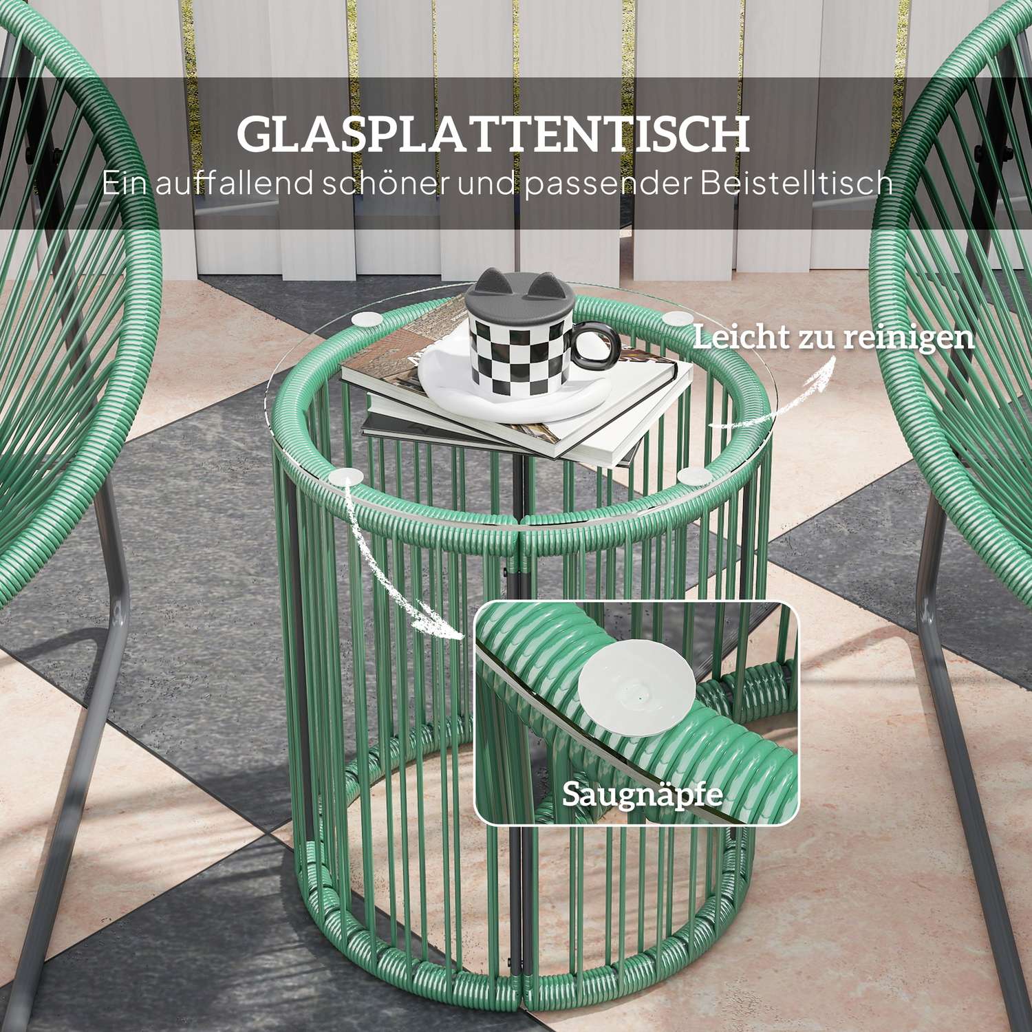 Polyrattan 3-delad Outdoor Lounge Set, gröna kuddar
