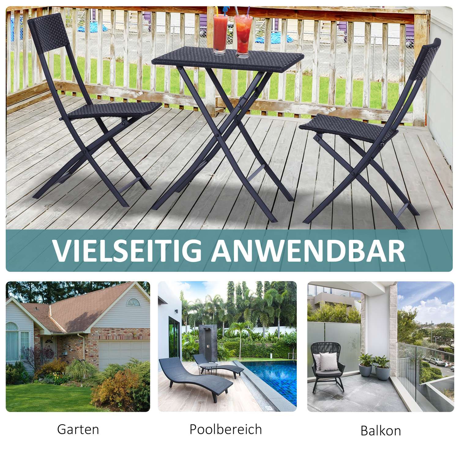 Svart rotting bistroset för 2 – Trädgårdsmöbler i polyrattan