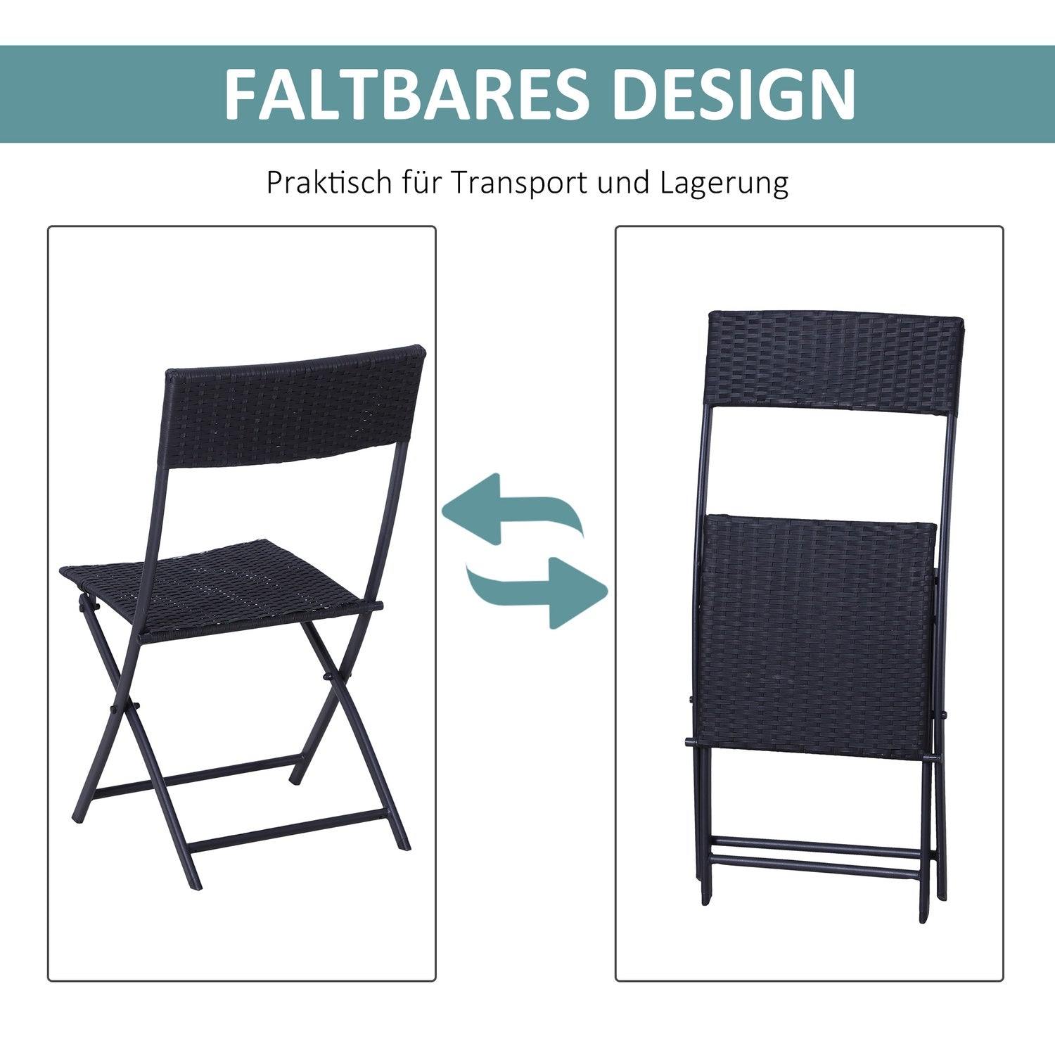 Svart rotting bistroset för 2 – Trädgårdsmöbler i polyrattan