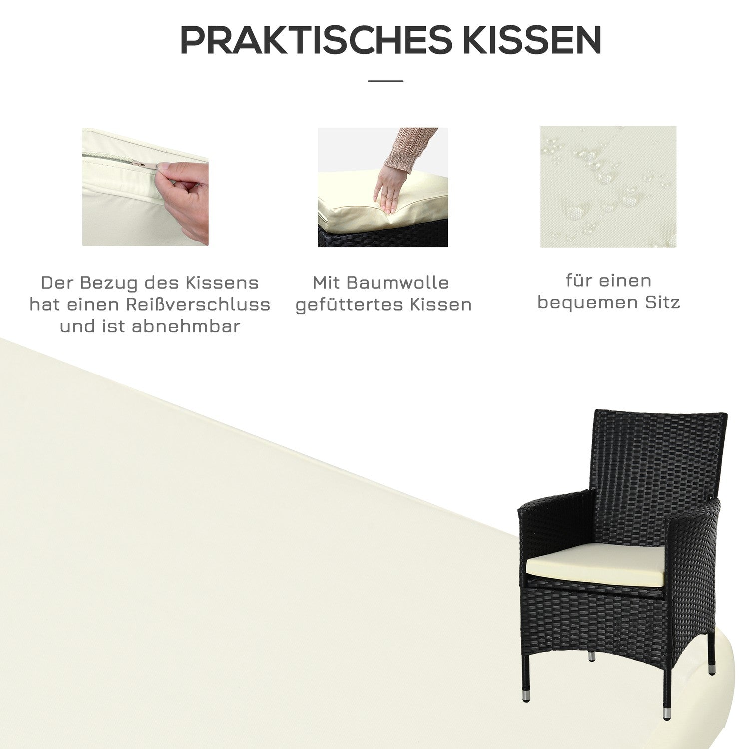 Polyrattan trädgårdsbalkongsittset för 2, svart