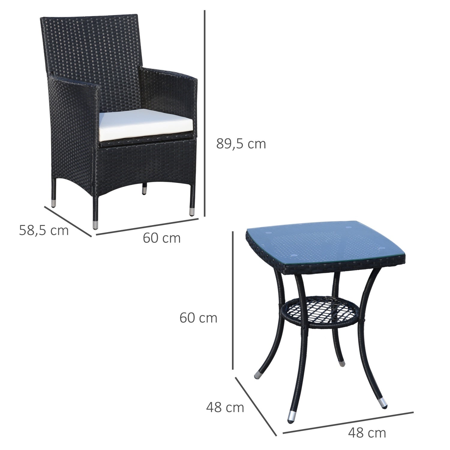 Polyrattan trädgårdsbalkongsittset för 2, svart