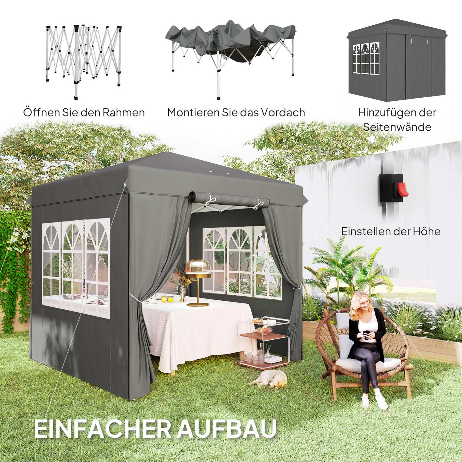 Pop-Up Gazebo 2,5x2,5m, vattenavvisande, UV50+, mörkgrå