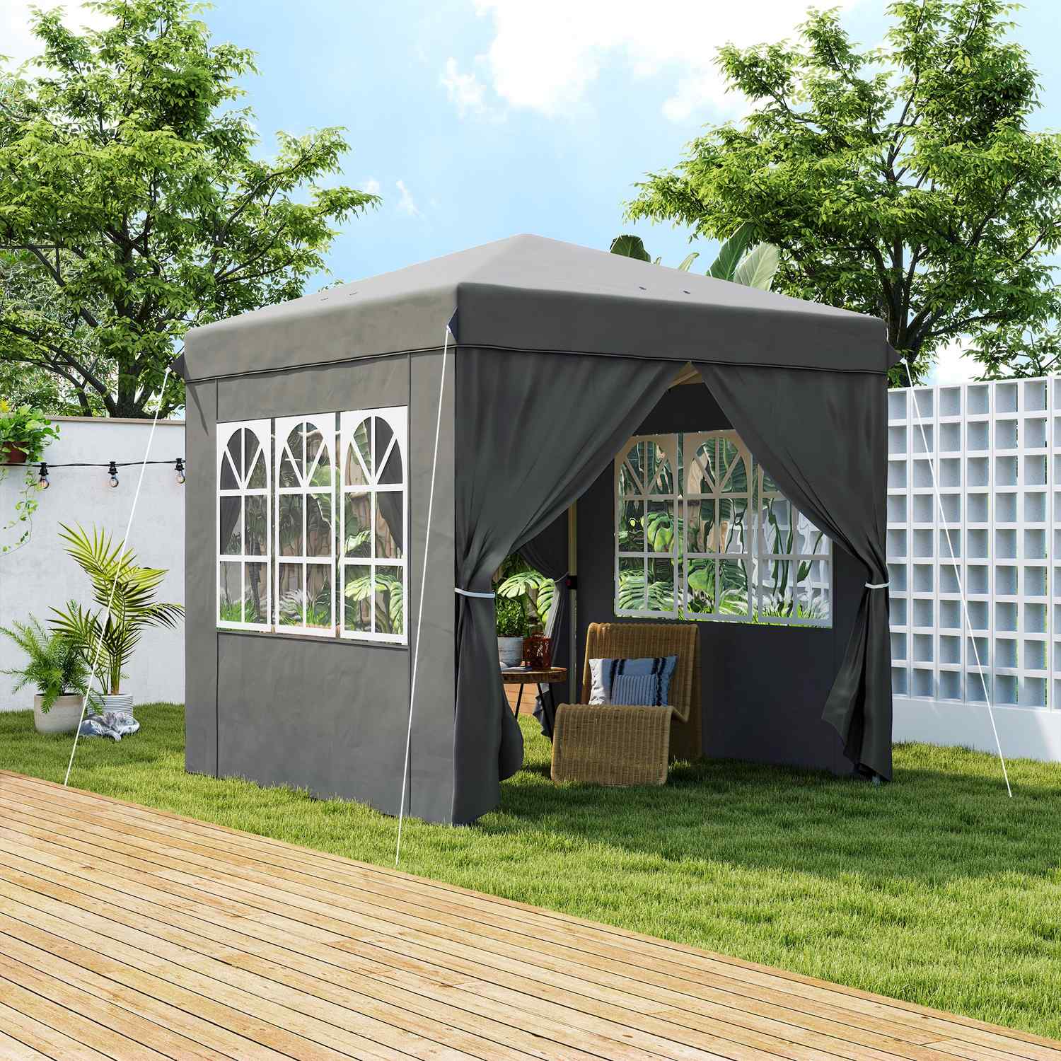 Pop-Up Gazebo 2,5x2,5m, vattenavvisande, UV50+, mörkgrå