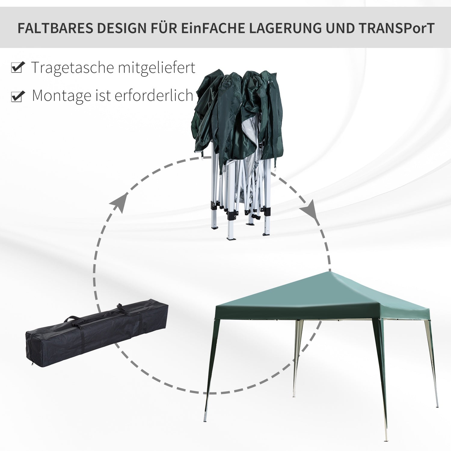 Pop-Up Gazebo 2,95x2,95M, UV-beständig hopfällbar stålram