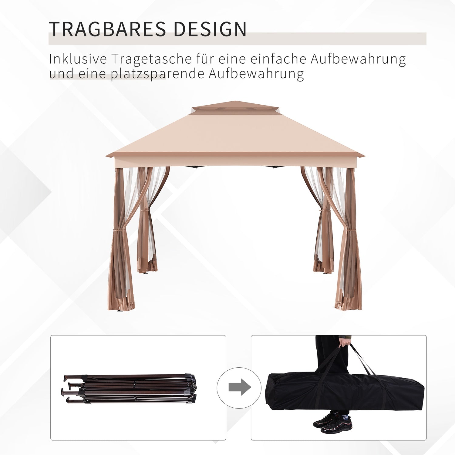 Pop-up trädgårdstält med sidoväggar, Khaki, 3,25x3,25x2,65M