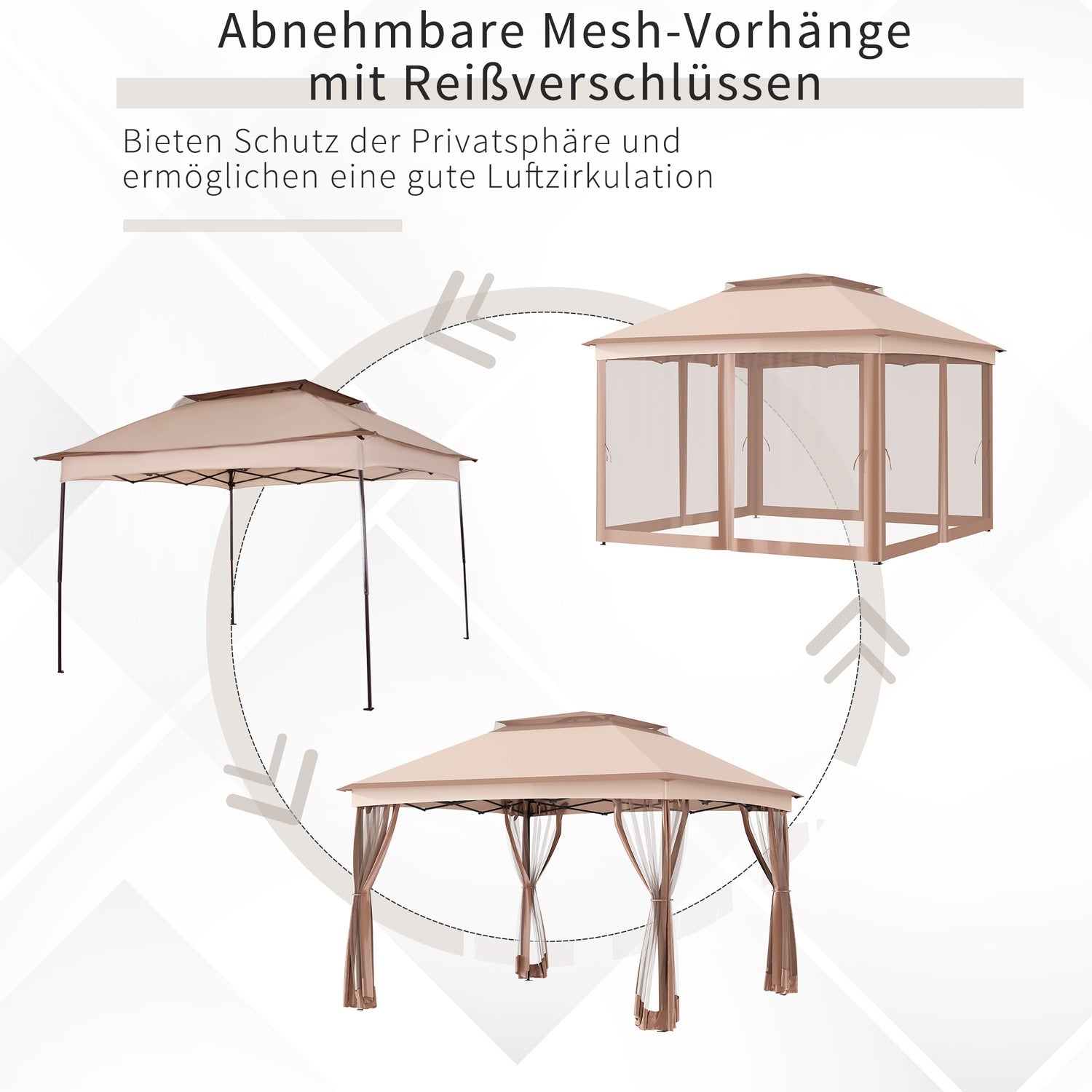 Pop-up trädgårdstält med sidoväggar, Khaki, 3,25x3,25x2,65M