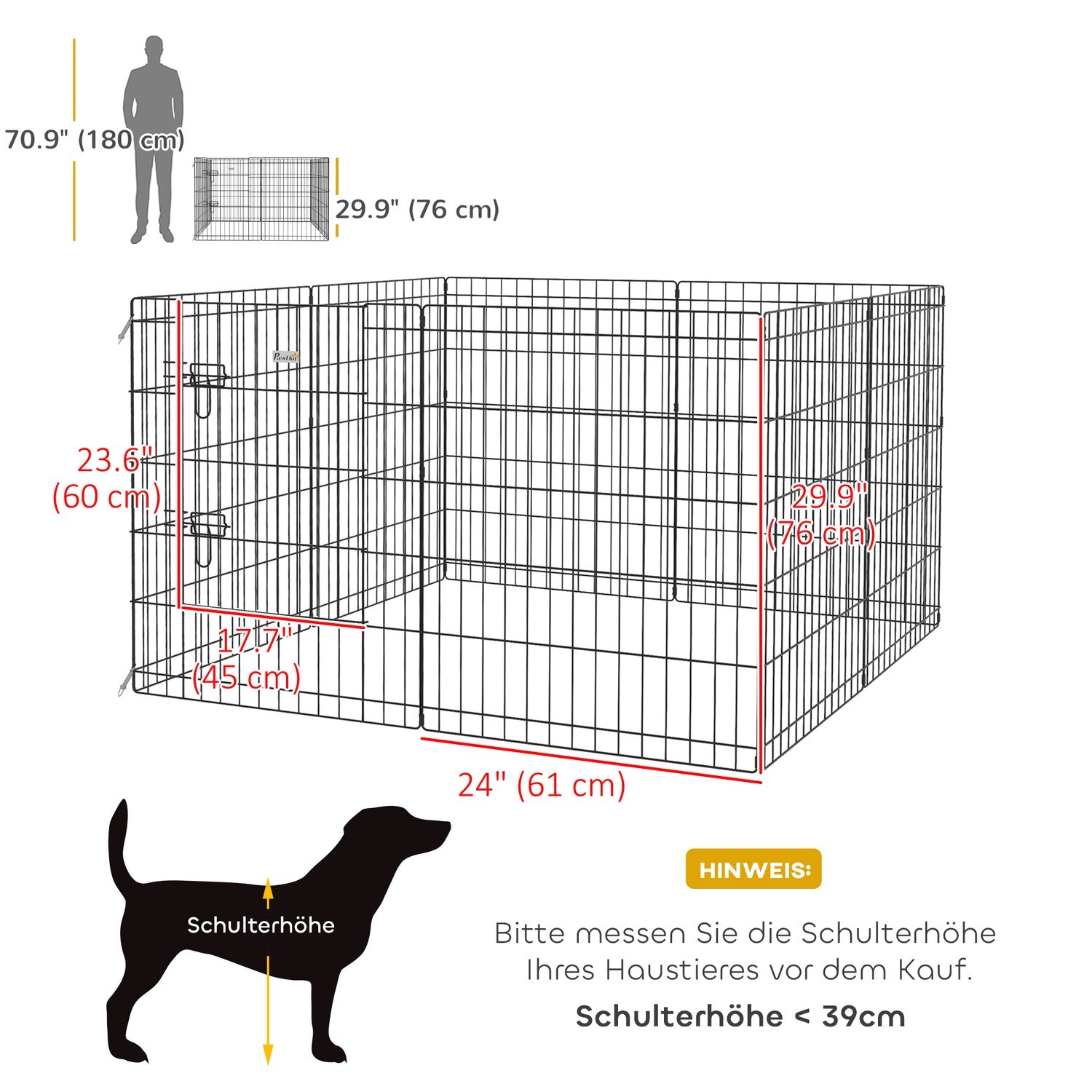 Utomhus metall valp lekhage – 76 cm hög, 8-delad uppsättning