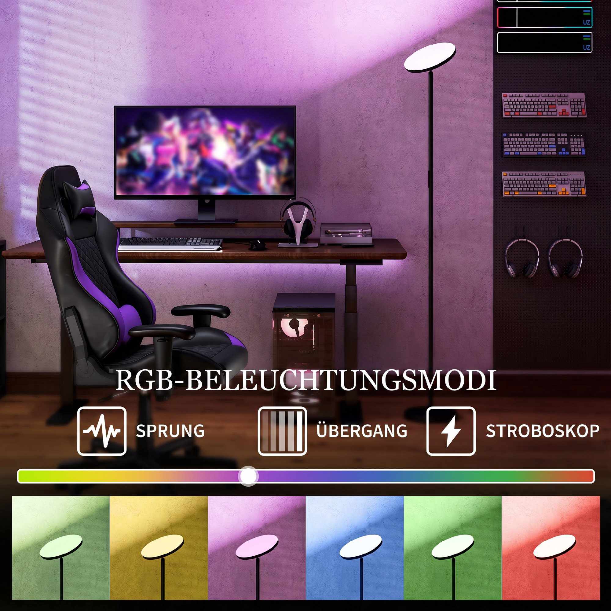 RGB-golvlampa, dimbar, fjärrkontroll och touch, svart