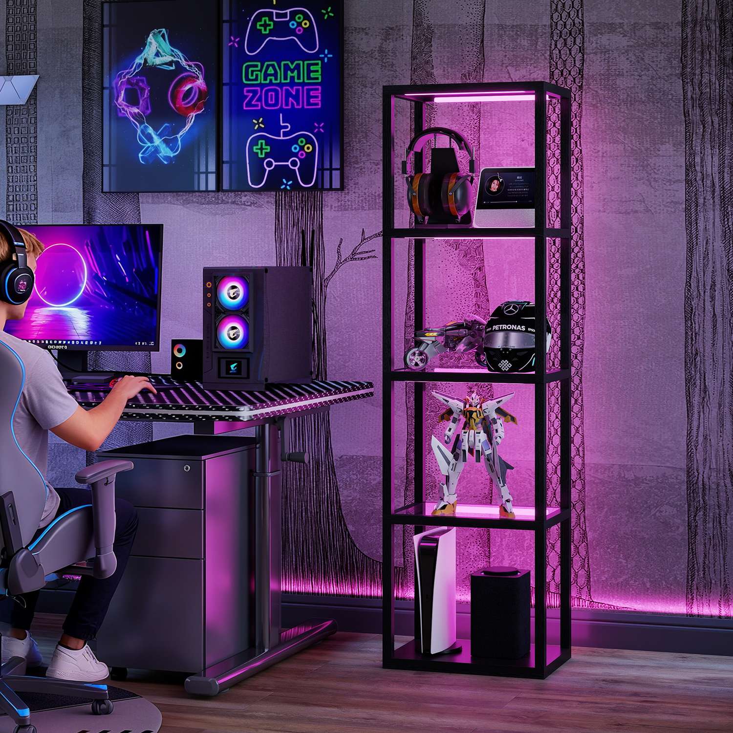 RGB-golvlampa med glashyllor, LED, fjärrkontroll, musiksynkronisering